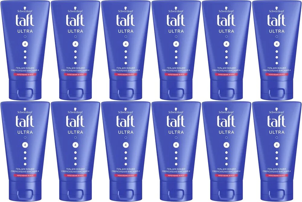 Гель Taft Ultra для волос экспресс-укладка 4 сверхсильная фиксация, комплект: 12 упаковок по 150 мл