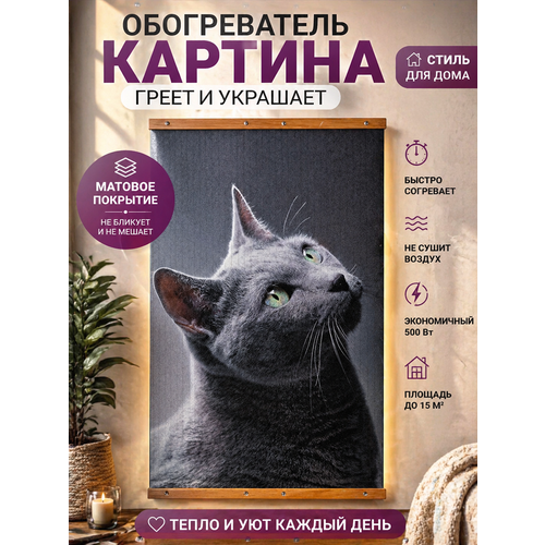 фото Настенный обогреватель инфракрасный, 105х60 см кошка на сером фоне матовая totmart, матовый, работает с умной розеткой