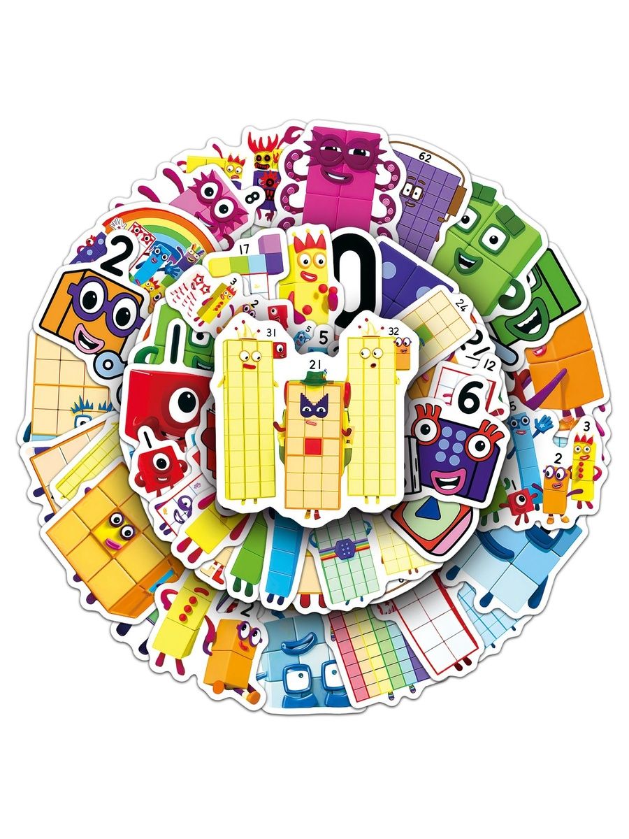 Набор стикеров Numberblocks 50 шт, обучающие наклейки с цифрами для детей