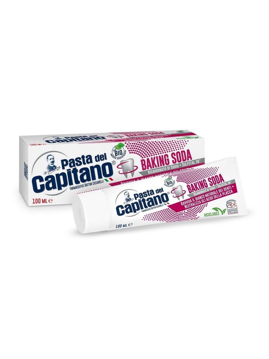 Зубная паста отбеливающая Pasta Del Capitano Baking Soda, Дель Капитано, Италия, 100 мл