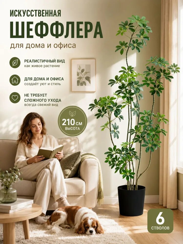 BBboys Искусственная шеффлера 210 см, 6 стволов, в горшке, декоративный куст
