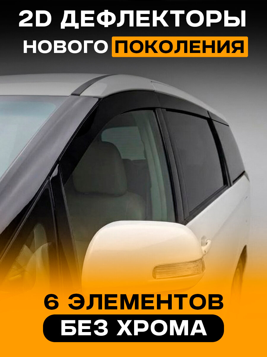 Дефлекторы на Toyota Estima, 3 поколение (Тойота Эстима), 2006-2019, 2D ветровики на окна автомобиля, черные