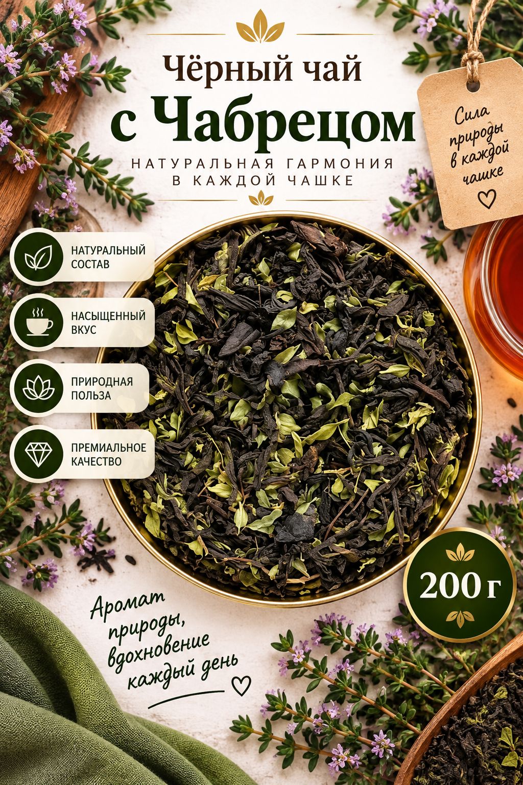 Чёрный чай с Чабрецом, 200гр