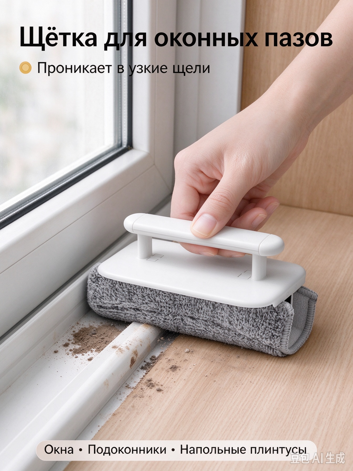 Универсальная щетка для очистки щелей, ручка из ПП, для подоконника и плиты - легко убирать грязь