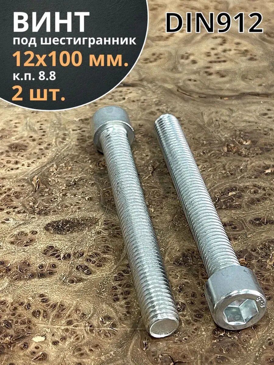 Винт под шестигранник ПР 12х100 мм ОЦ к. п.8.8 DIN912, 2 шт.