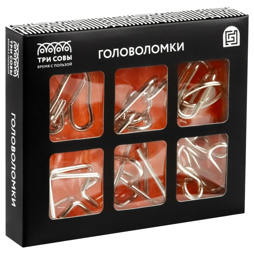 Набор металлических головоломок ТРИ совы, 6шт, картонная коробка, 370203