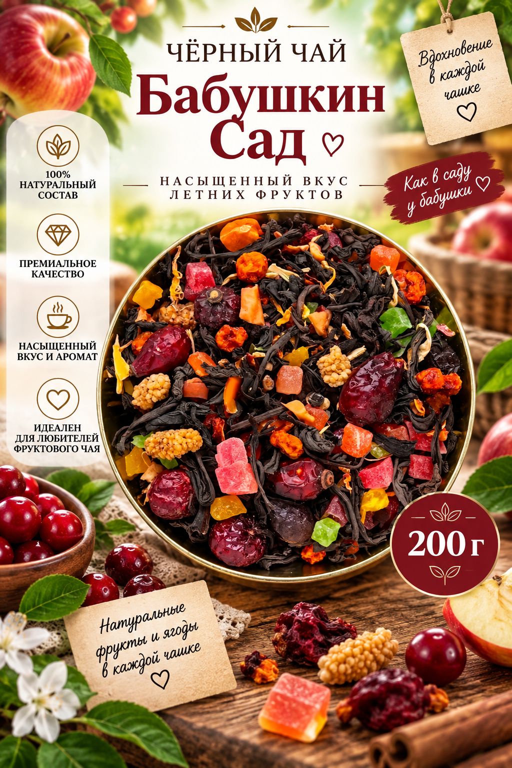 Черный Чай Бабушкин сад, 200г