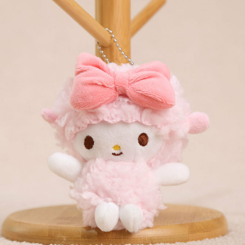Плюшевая игрушка Sanrio Piano the Sheep с бантом, брелок-подвеска 12x10 см, милый плюшевый брелок на подарок