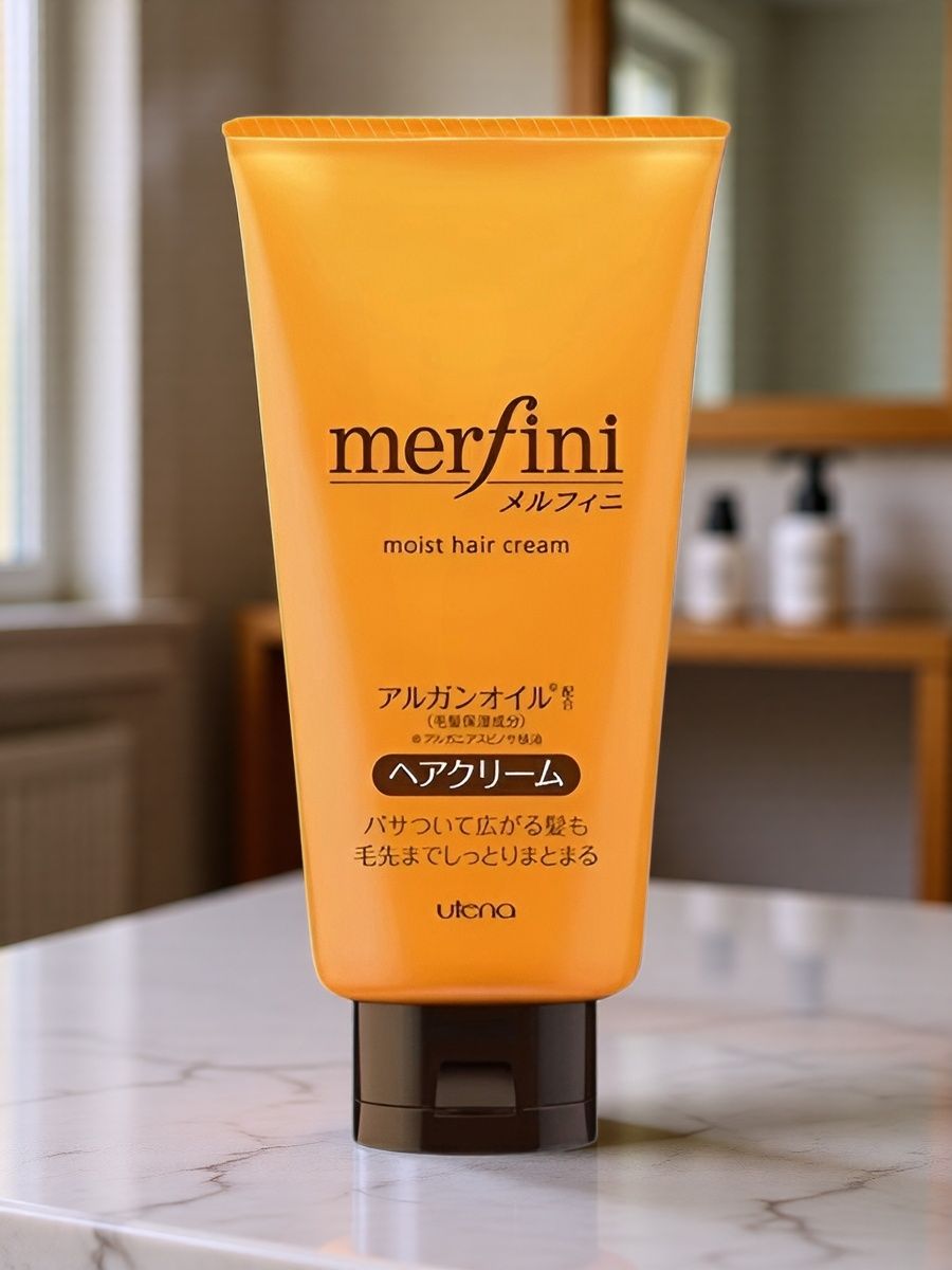 Utena Увлажняющий крем для волос с маслом Арганы Merfini Moist Hair Cream (с термо и UV-защитой) - интенсивный несмываемый уход 150 г. Япония.