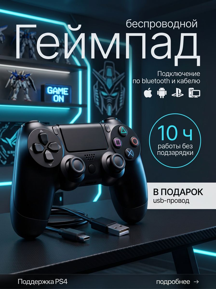 Геймпад Беспроводной игровой контроллер, Bluetooth, черный — аксессуары для геймпада