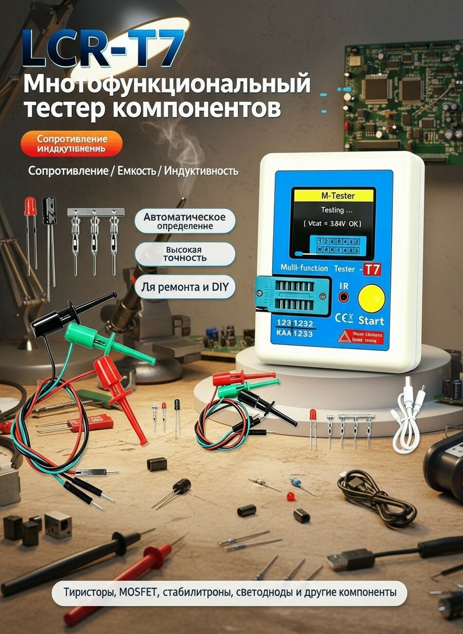 Многофункциональный тестер LCR-T7 для проверки транзисторов, диодов, конденсаторов и резисторов с TFT экраном