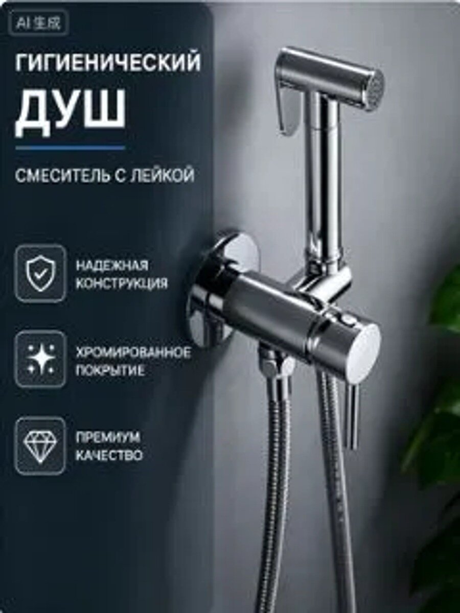 Встраиваемый смеситель для биде с гигиеническим душем, латунь, горячая/холодная вода, гальваническое серебро.