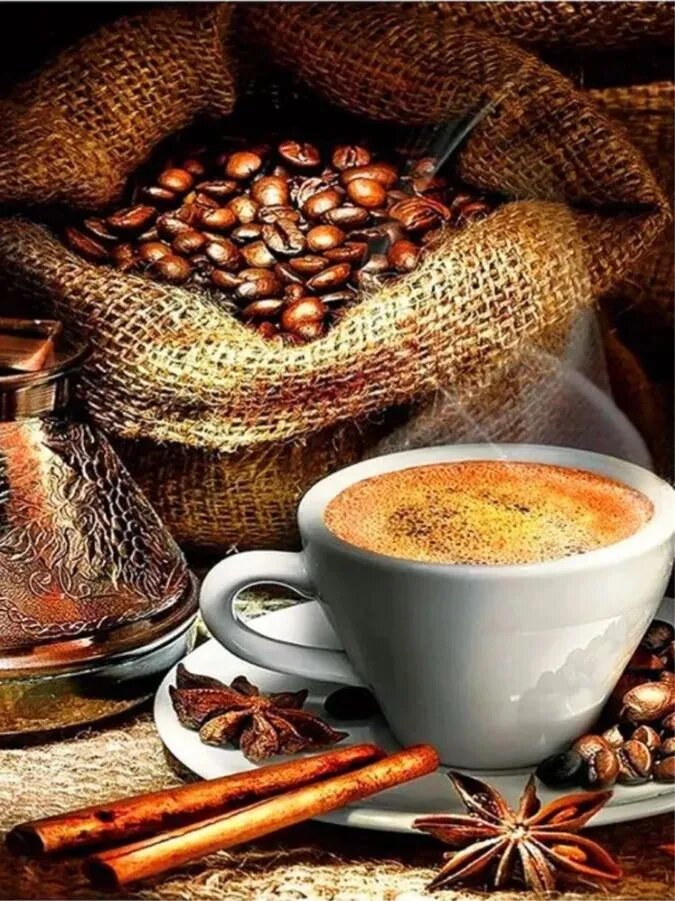 Алмазная мозаика для кухни 40х50 Кофе, печенье, яблоко и цветы