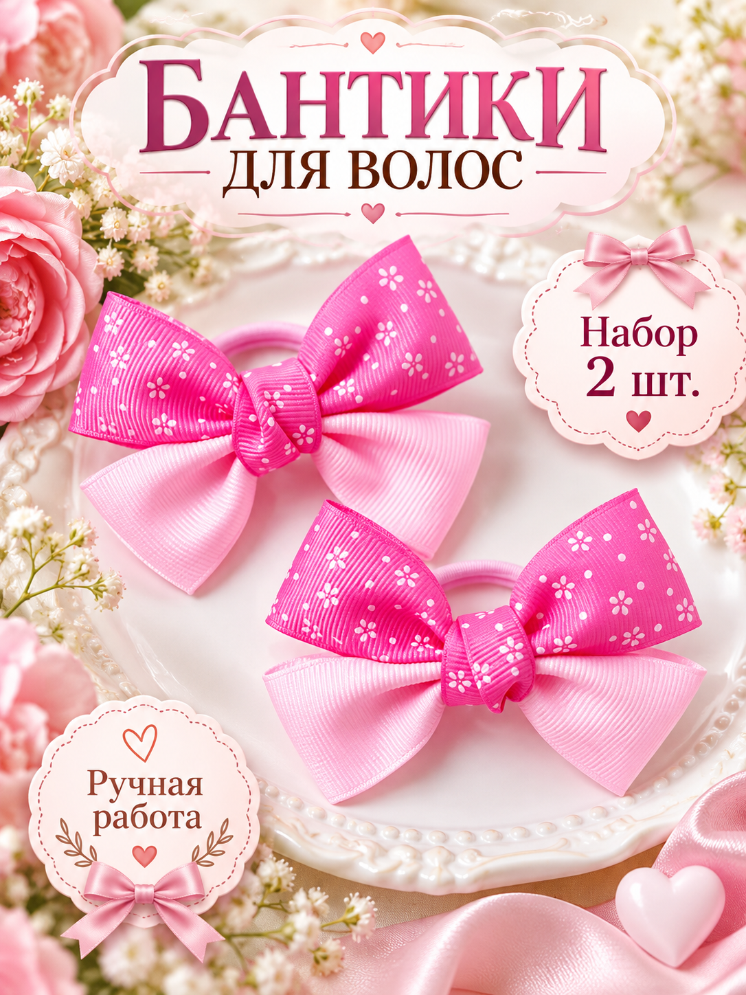Бантики для волос Арт и Дизайн "Бантики", ручной работы, для девочек