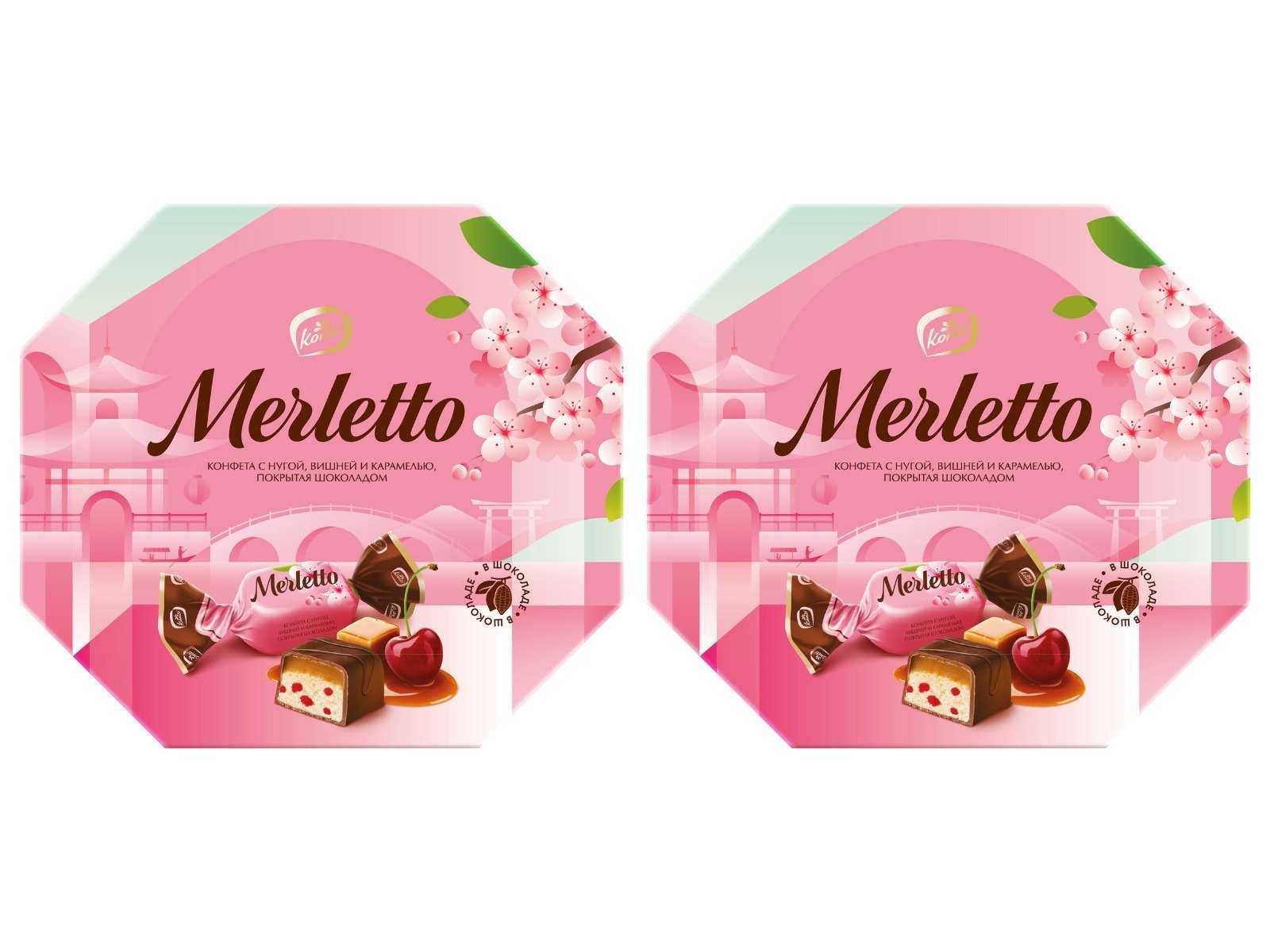 Merletto Конфеты шоколадные нуга с вишней и карамелью, 150 г, 2 уп.