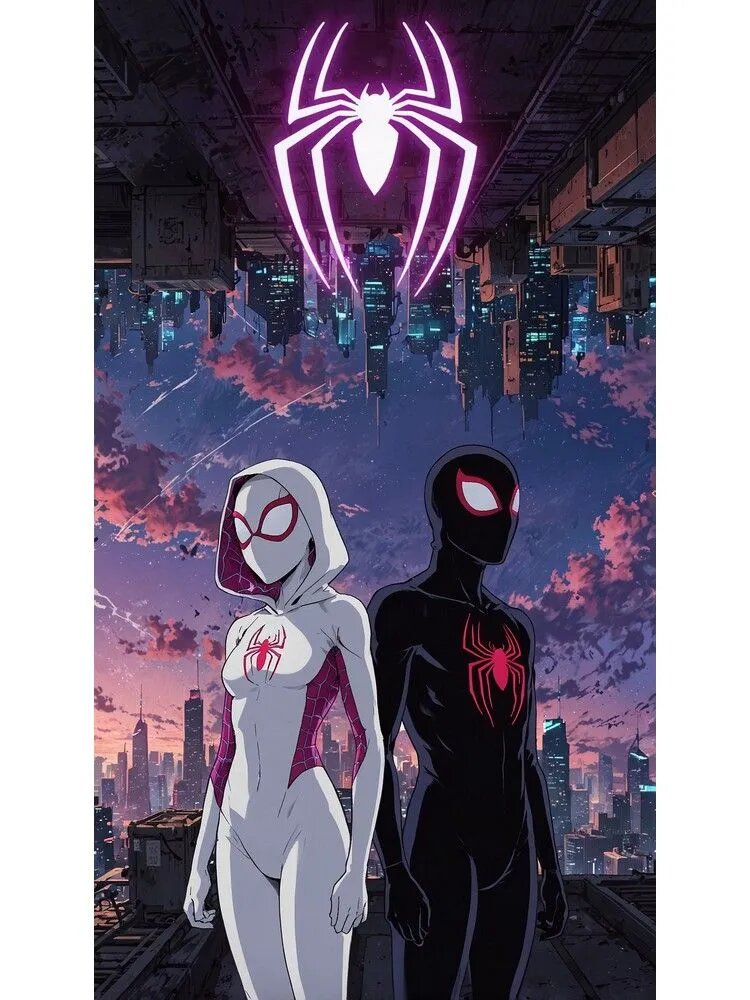 Алмазная картина "Человек-паук от Marvel: Майлз Моралес и Гвен Стейси / Алмазная вышивка / Круглые стразы 30х40 см