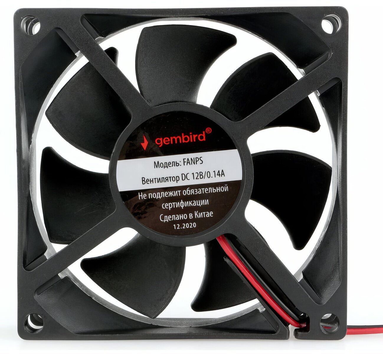 Вентилятор Gembird 80x80x25, втулка, 2 pin, провод 30 см, FANPS