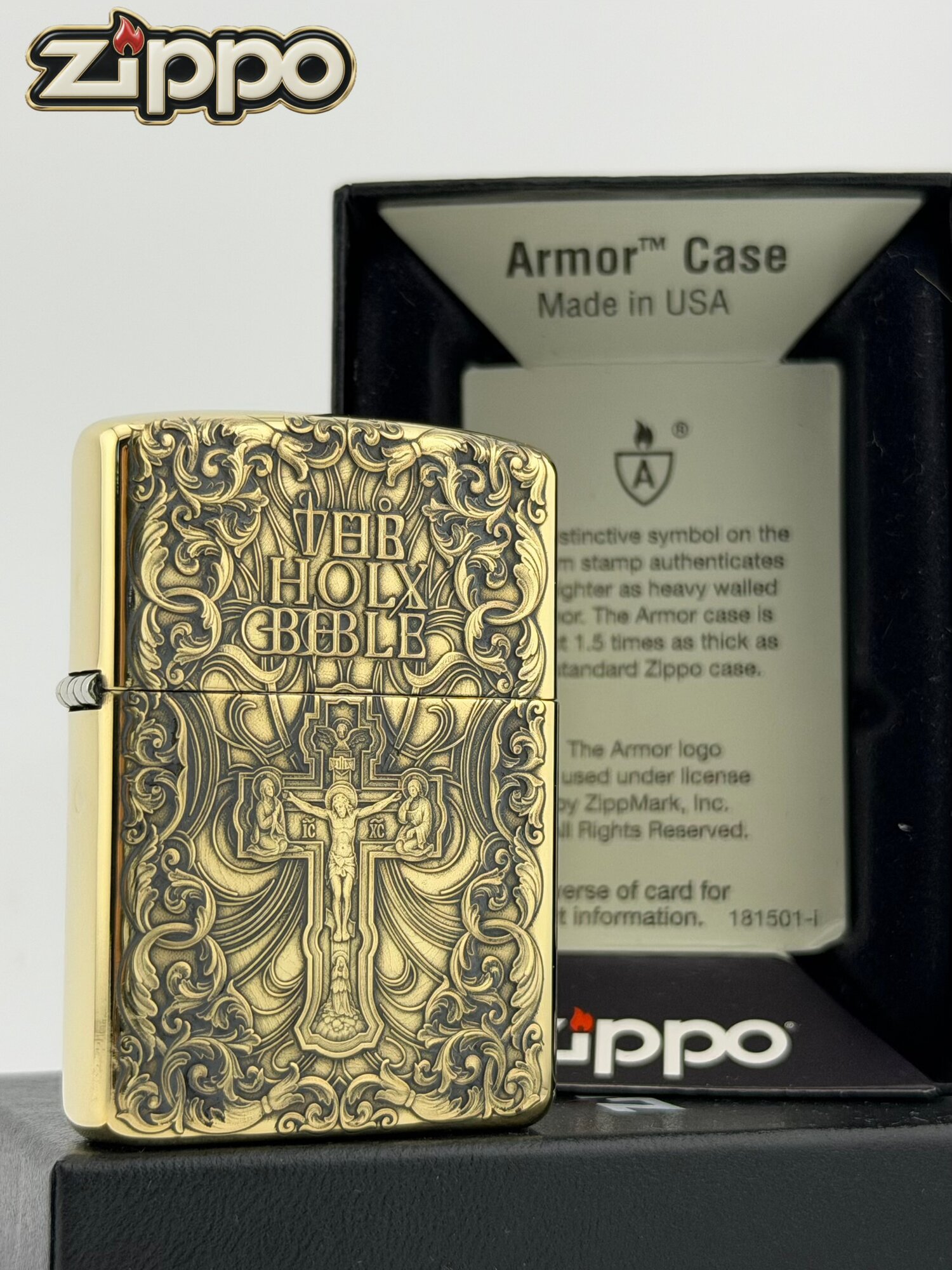 Зажигалка zippo armor Holy Bible рельефная гравировка
