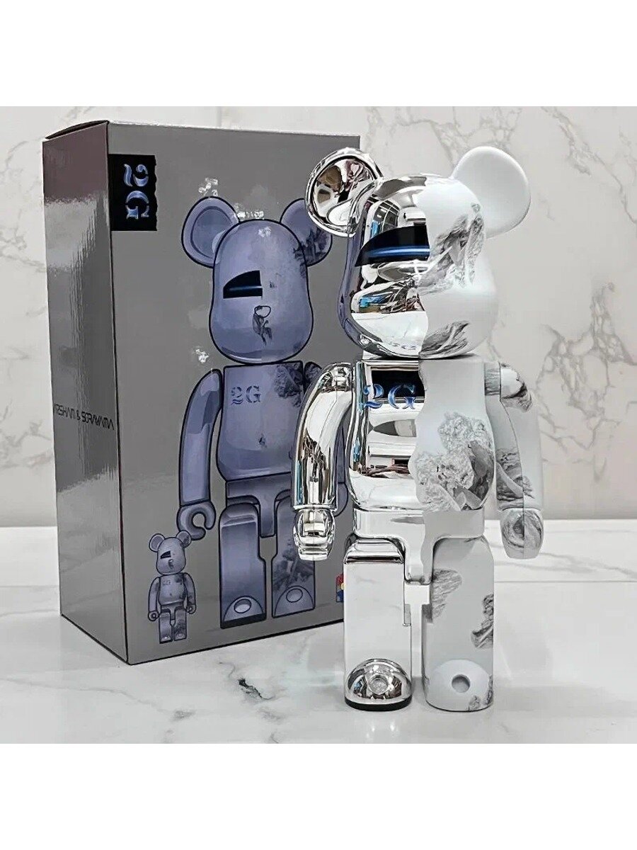 Bearbrick400%28см Игрушечная Статуя Медведя,28, База Сораяма 2G, белый, черный, серебристый
