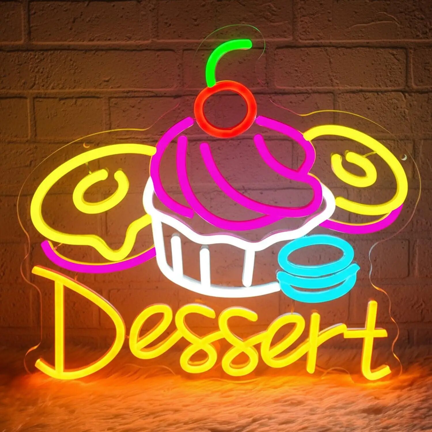 33x32cm Неоновая вывеска Dessert кекс пончики, светодиодный неон USB настенный светильник, разноцветный декор стены для кондитерской кафе пекарни, подарок владельцу сладкого магазина