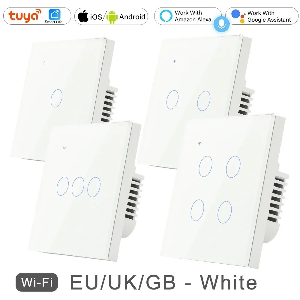 Умный выключатель Wi-Fi 3-ганг, белый, 220В