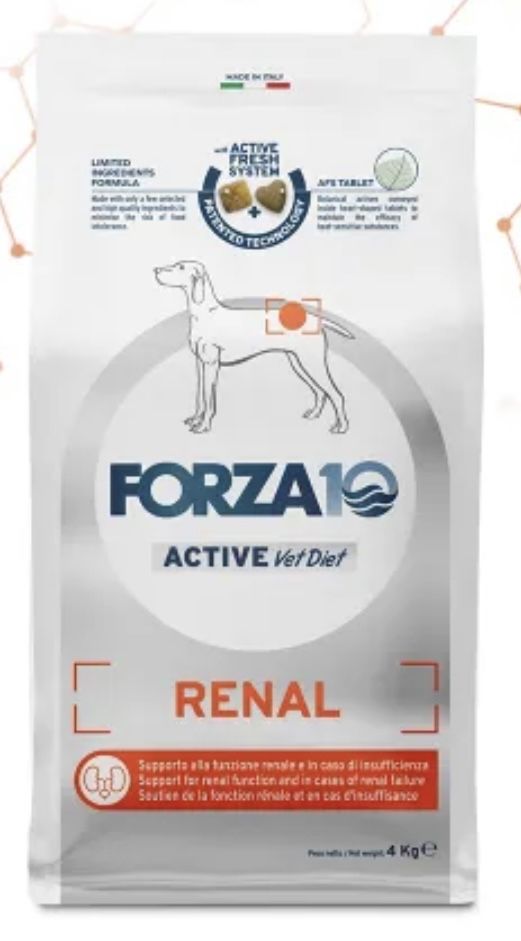 Корм сухой Forza10 "Active Line", для взрослых собак всех пород при острой и хронической почечной недостаточности, хронической сердечной недостаточности, 4 кг