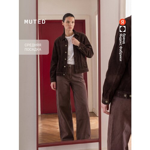 фото Джинсы широкие muted со средней посадкой wide leg прямого кроя, размер 26/30 (164-170), шоколадный