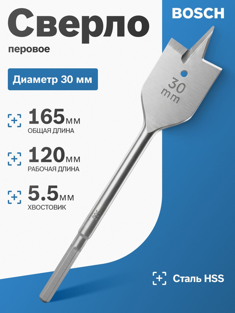 Перовое сверло Bosch HSS 30x120x165