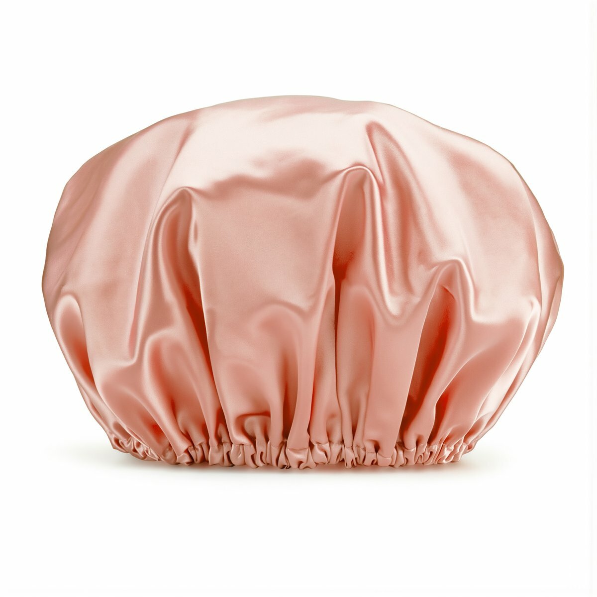 Шапочка для душа голубого цвета из гладкого сатина диаметром 30 сантиметров с резинкой 13.5 сантиметра для защиты волос во время мытья и проведения косметических процедур дома