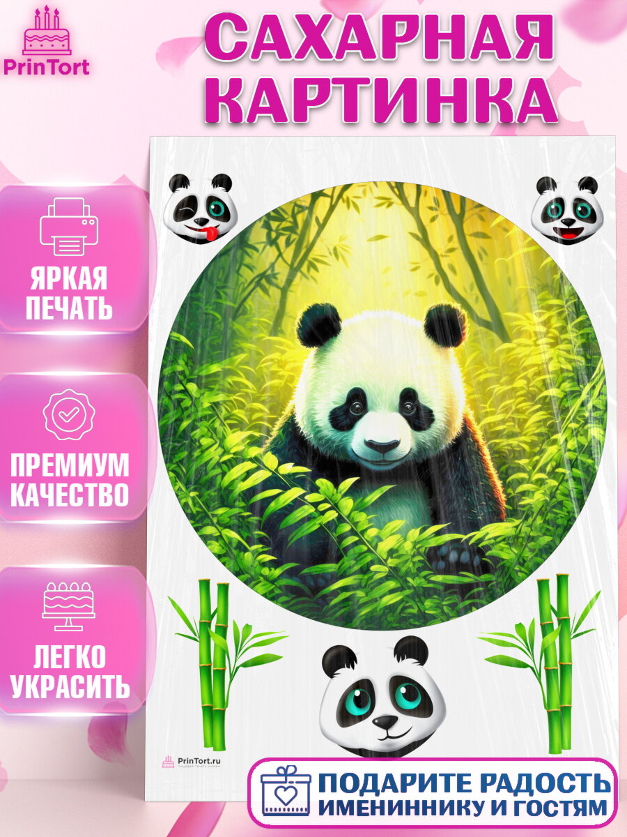 Сахарная картинка для торта Панда. Украшения для торта мальчику или девочки на День Рождения. Декор для выпечки PrinTort