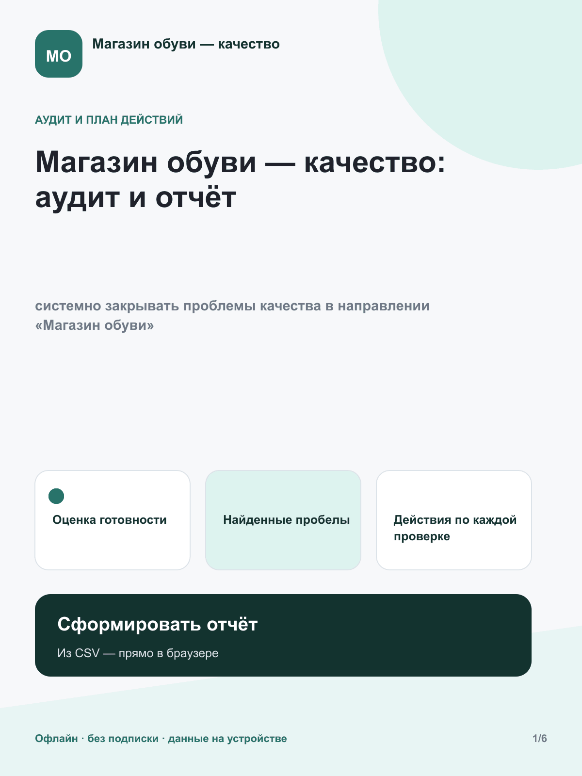Магазин обуви — качество: аудит и отчёт