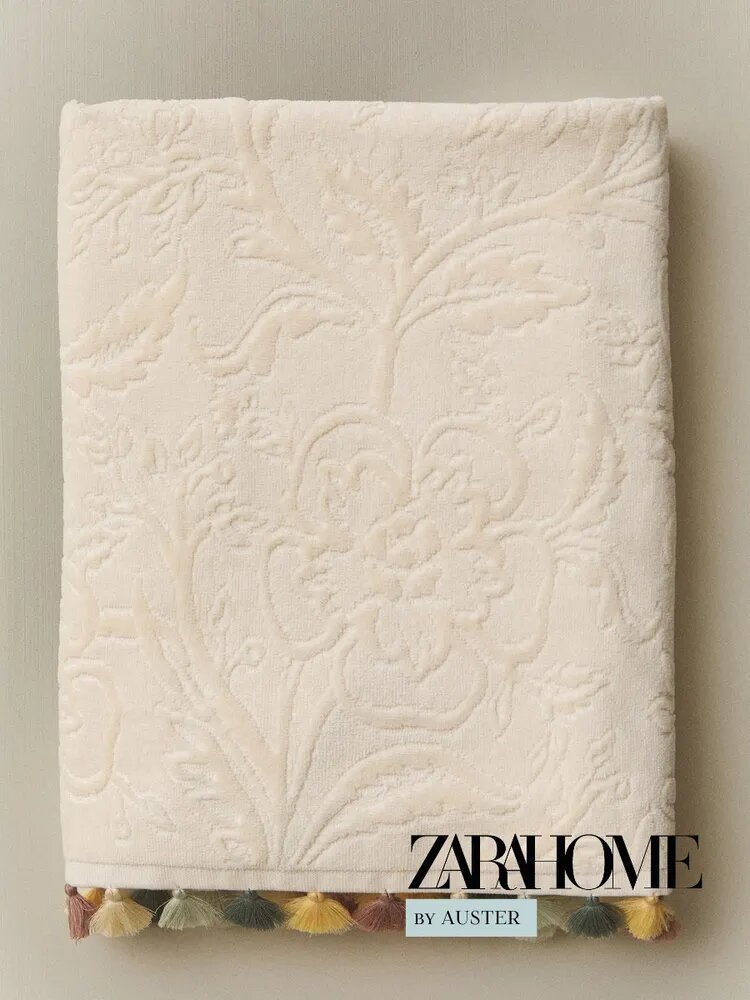 ZARA HOME Полотенце для лица, рук 50x90 см, хлопок, слоновая кость, оранжевый, 1 шт