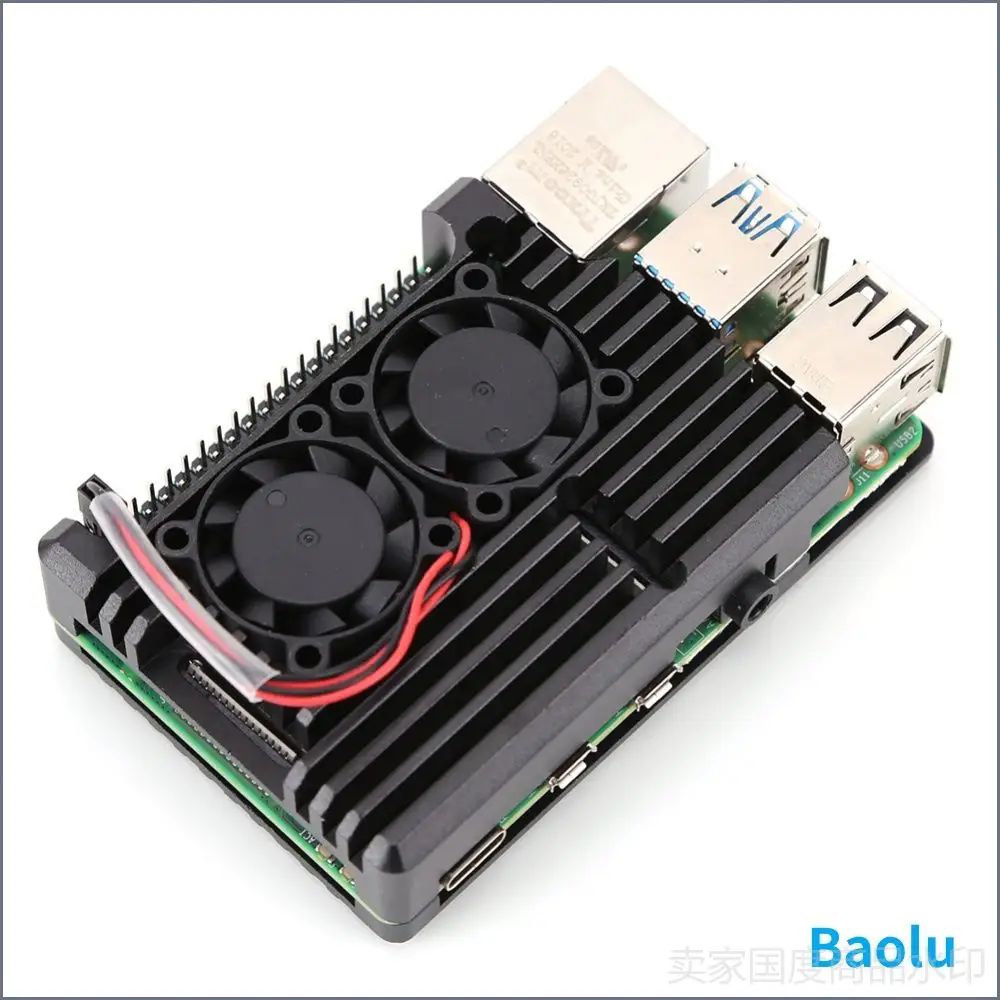 Алюминиевый корпус с вентилятором для Raspberry Pi 4 B, чёрный