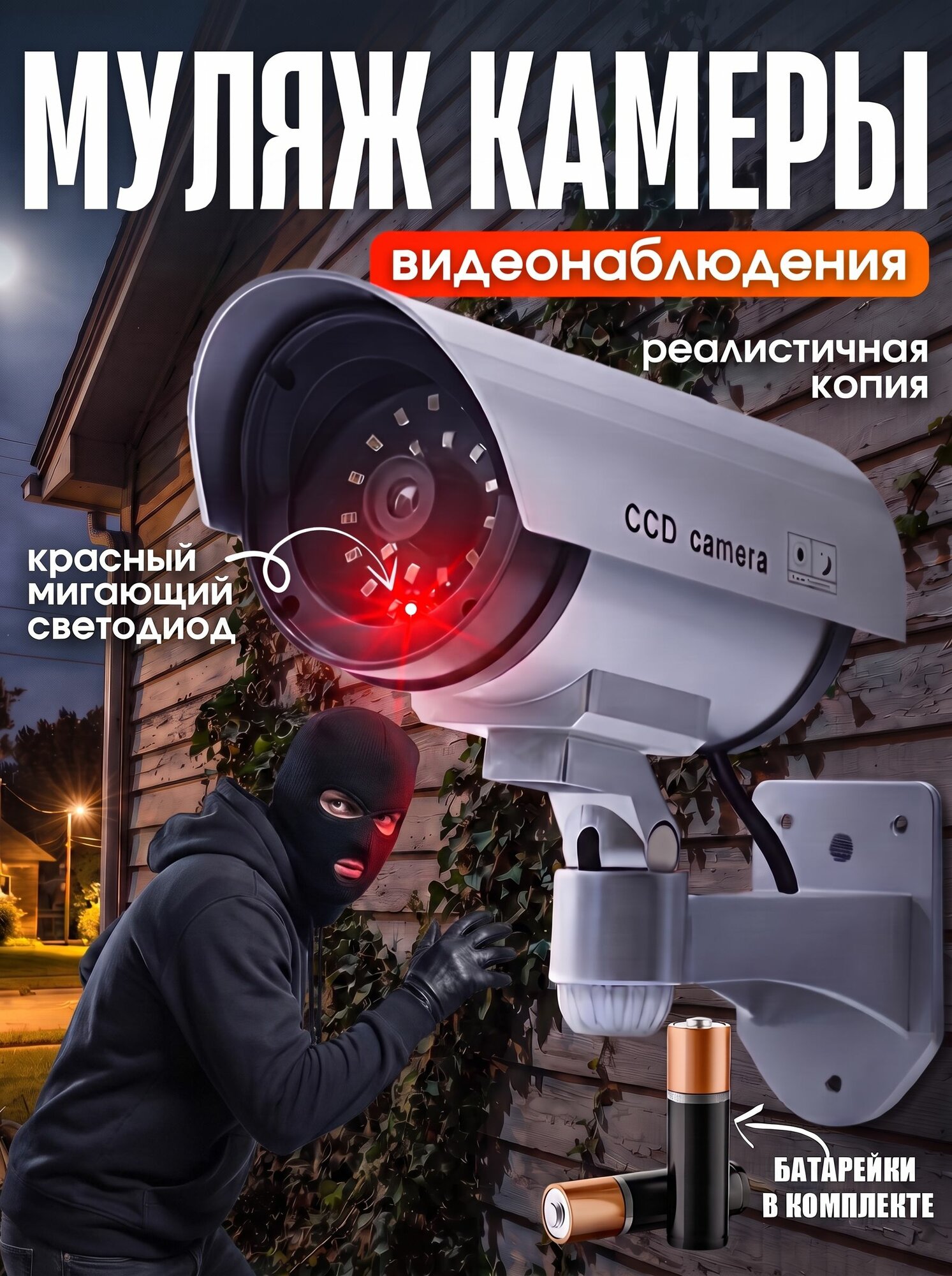 Муляж камеры видеонаблюдения беспроводной, реалистичный муляж камеры наружного / внутреннего видеонаблюдения для дома и офиса.