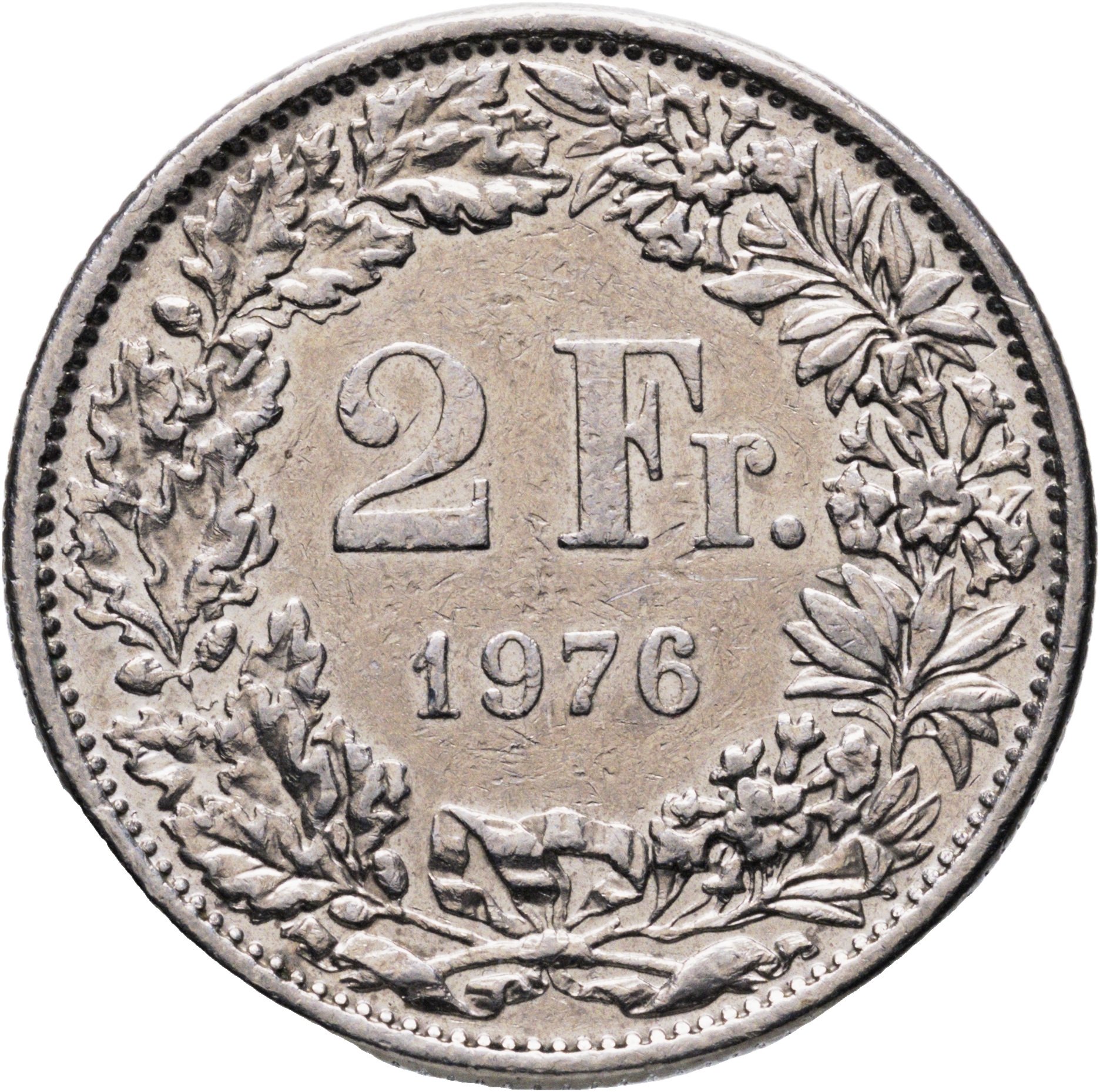 Швейцария 2 франка 1976, Мельхиор медь-никель, в сохранности VF-XF