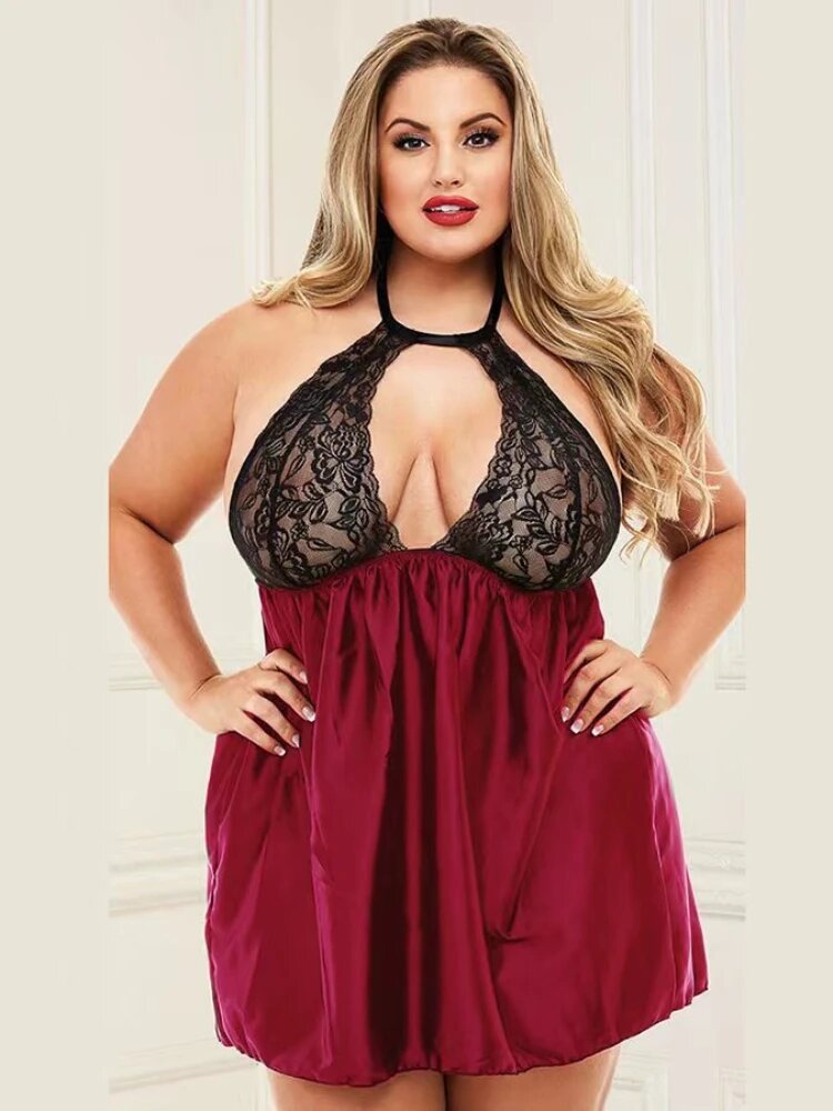 Сексуальная пижама из полиэстера черного/винно-красного цвета 4XL, wine red