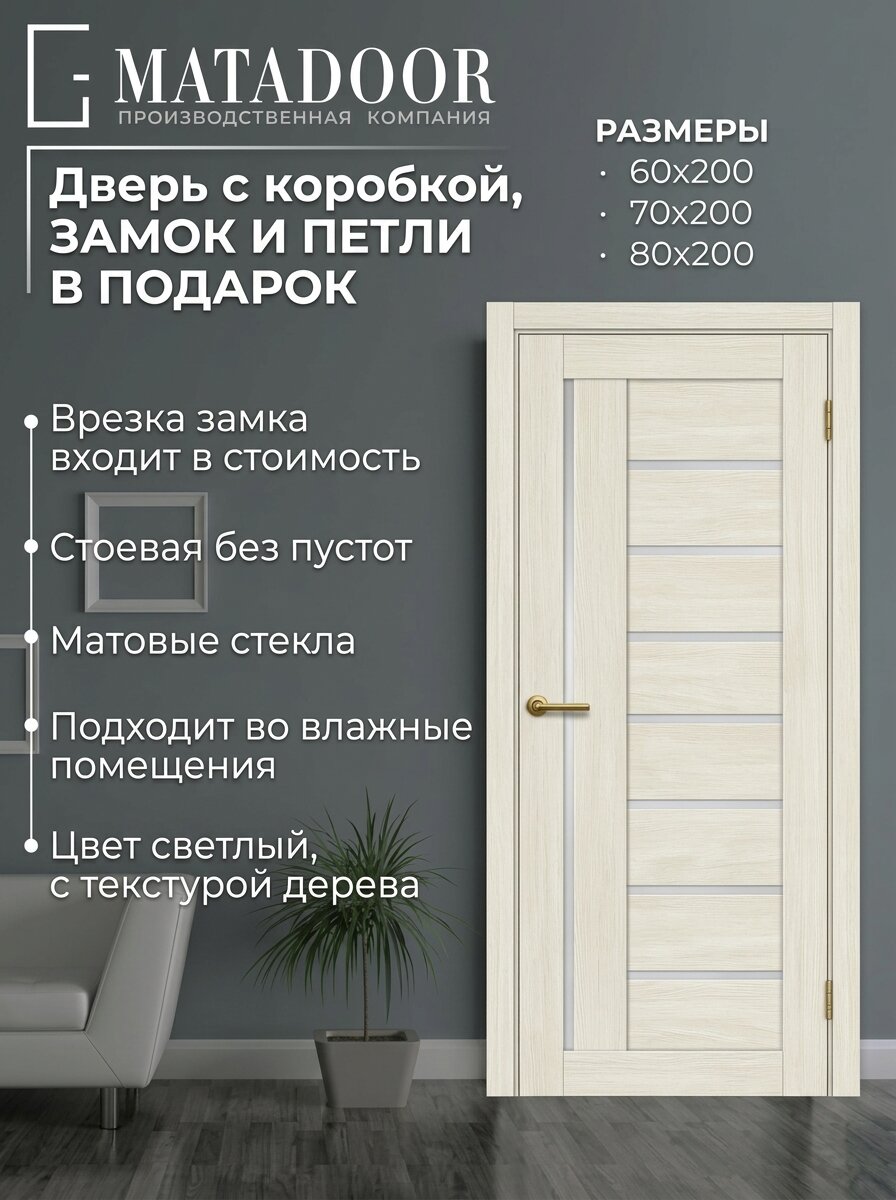 Межкомнатные двери MATADOOR, модель Афина в комплекте с коробкой и наличником, 70х200