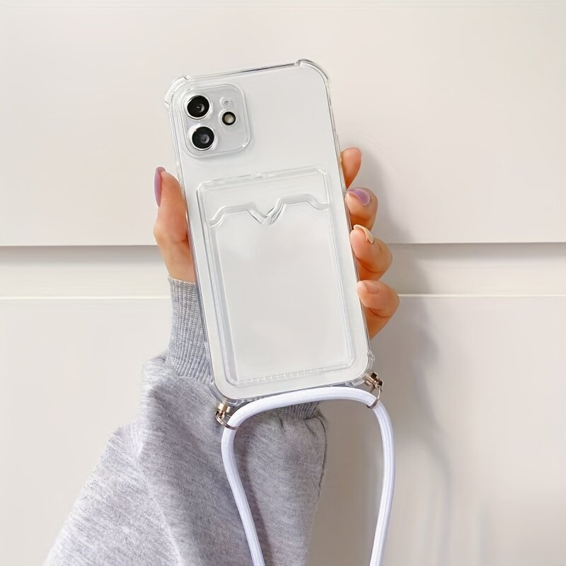 Чехол для смартфона прозрачный с кармашком для карты и диагональным ремешком, защита углов, мягкий