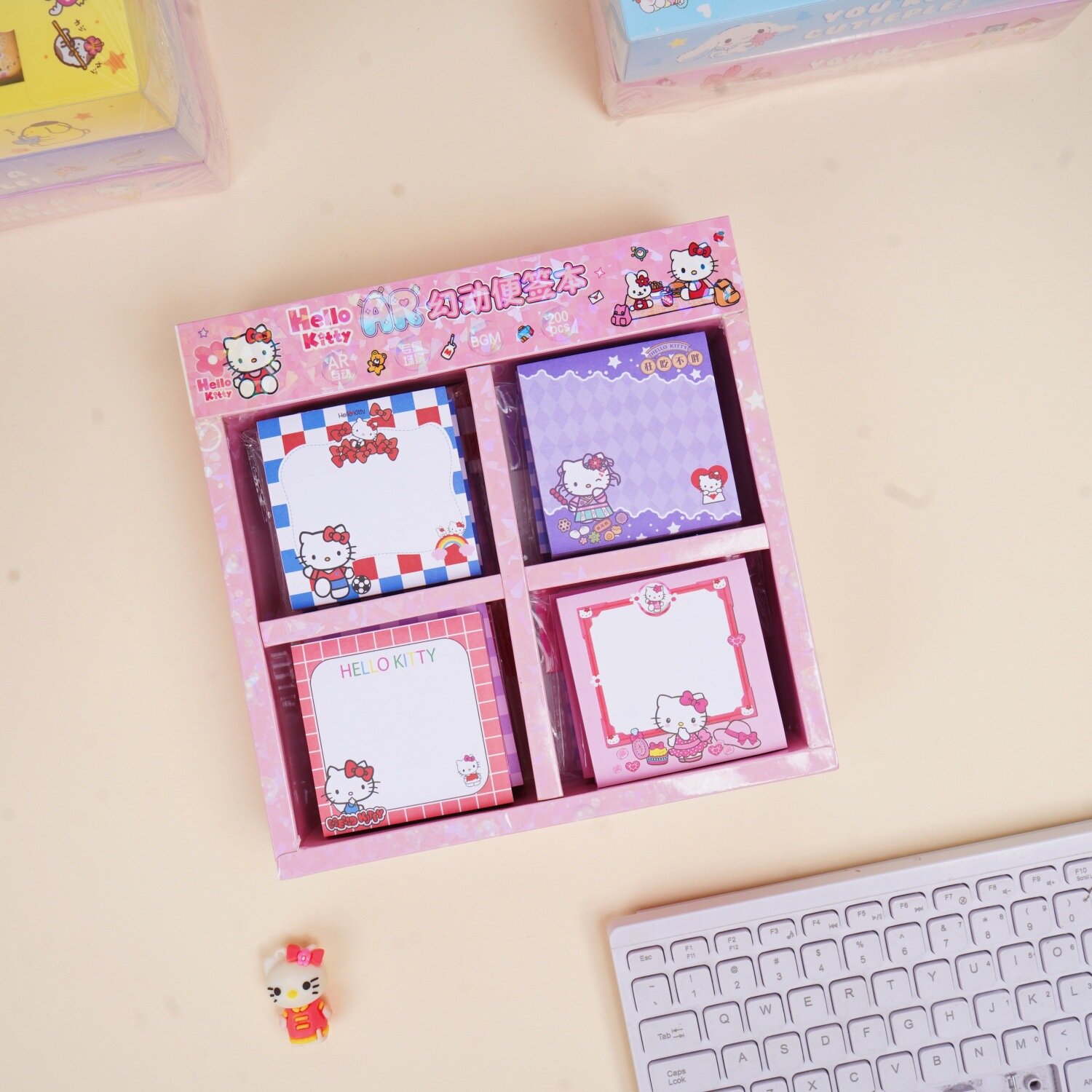 Блокнот стикеров Hello Kitty с AR-эффектом, плотные записки, голографические стикеры для школы, 100 листов