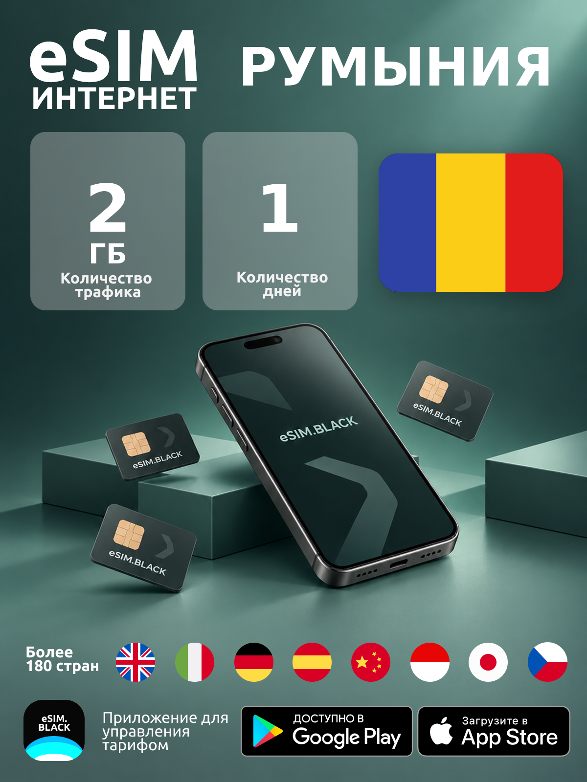 Румыния/1 день/2 ГБ - eSIM для мобильного интернета ( iPhone | Android ).