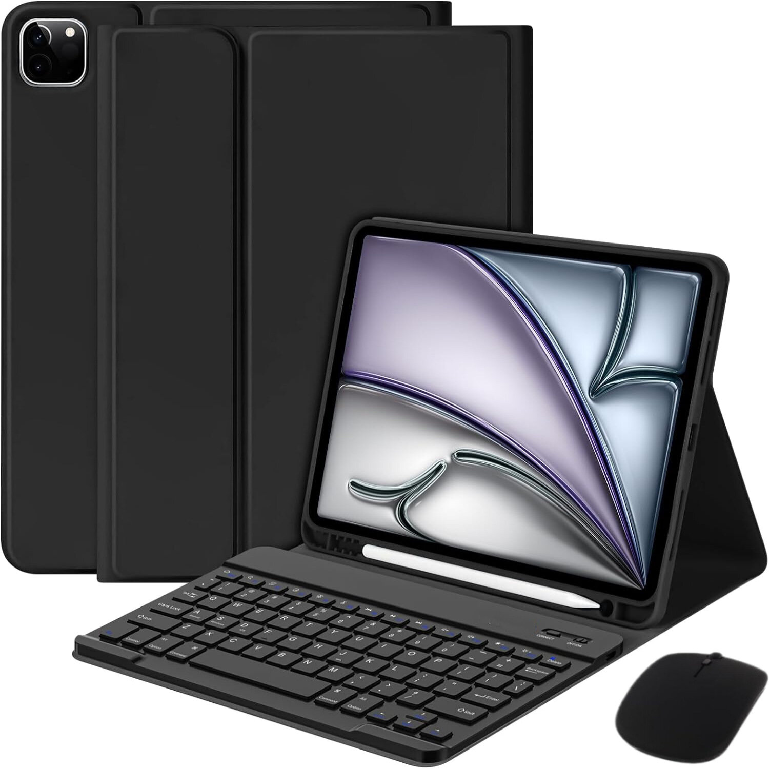 Черный чехол с Bluetooth клавиатурой, мышью и слотом для ручки для iPad 9.7 (Air 1-2/Pro)