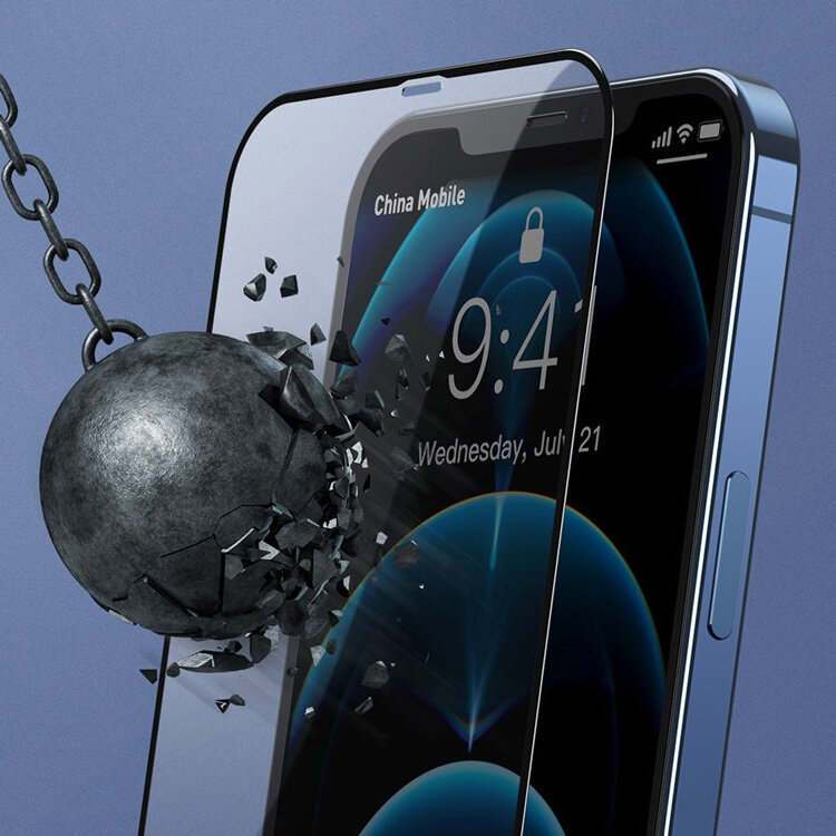 Защитное стекло для iPhone 14/13 Pro/13/16e/17e (6.1"), Recci Transparent HD Glass 9H, с усиленной рамкой, 0.33 mm, Черный