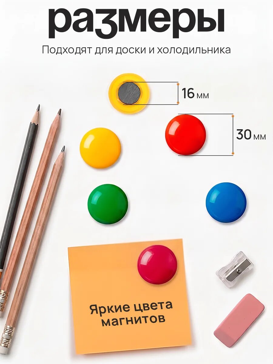 Набор магнитов для доски "Calligrata" 12 штук, диаметр 3 см, на блистере — фото 1