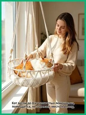 Подвесная лежанка-качеля для кошек, гамак-кресло для кота с игрушкой, настенный гамак