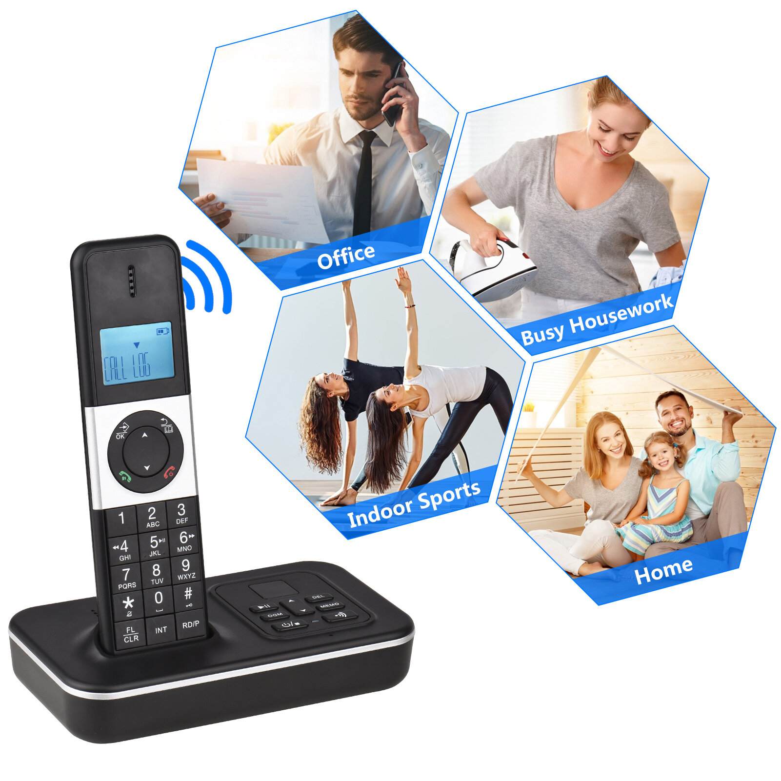 Cordless телефон D1002 TAM-D с LCD экраном 1.6 дюйма, 5 мобильных подключений, автоответчик, для дома и конференций