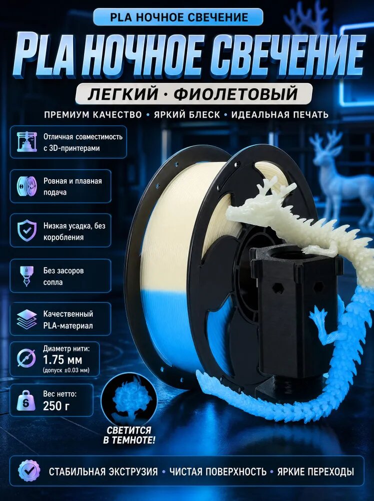 Шелковая нить для PLA3d-принтера, светящийся цветная PLA-катушка толщиной 1,75 мм, 250 грамм (0,55 фунта), Сине-белый фон