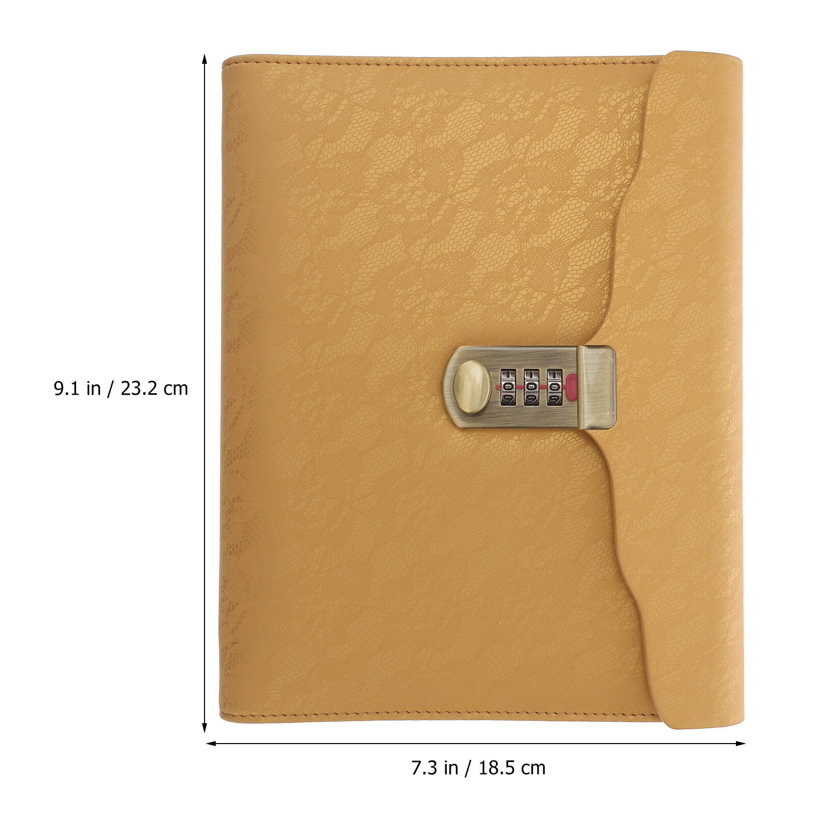 Желтый Замковый Блокнот ИзPUКожи Размером23.20X18.50X2.50Cm СТрехзначнымПаролем ДЛяШколыИОфиса