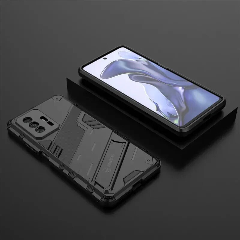 Чехол Xiaomi 11T Pro черный, противоударный с подставкой