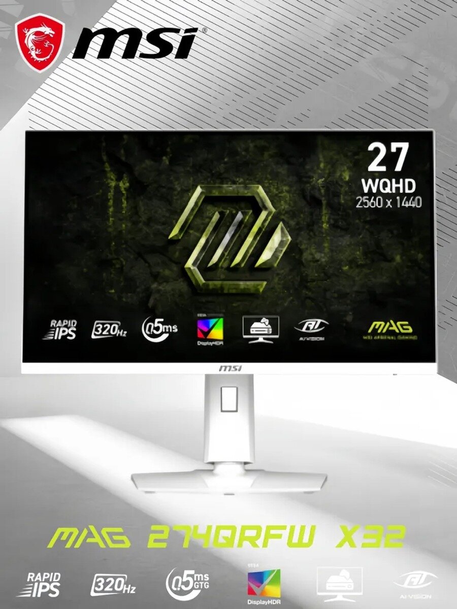 MSI 27" Монитор MAG 274QRFW X32 , WQHD 2560x1440 RAPID IPS 320Hz HDR400 0.5ms HDMI2.1 Игровой монитор, белый