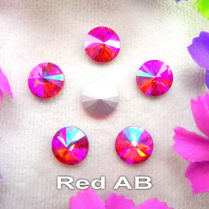Стразы SNCRYSTAL Ринколи стеклянные 6-18 мм для декорирования Розовый, 12mm 20pcs, A12 Red AB